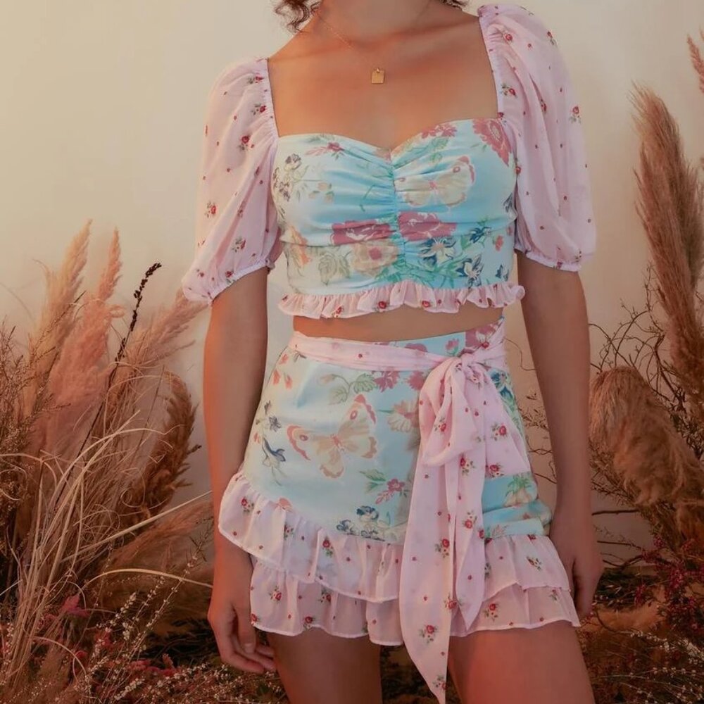 Dollskill x Holly Hobbie Floral Milkmaid Top and Mini Skirt Set